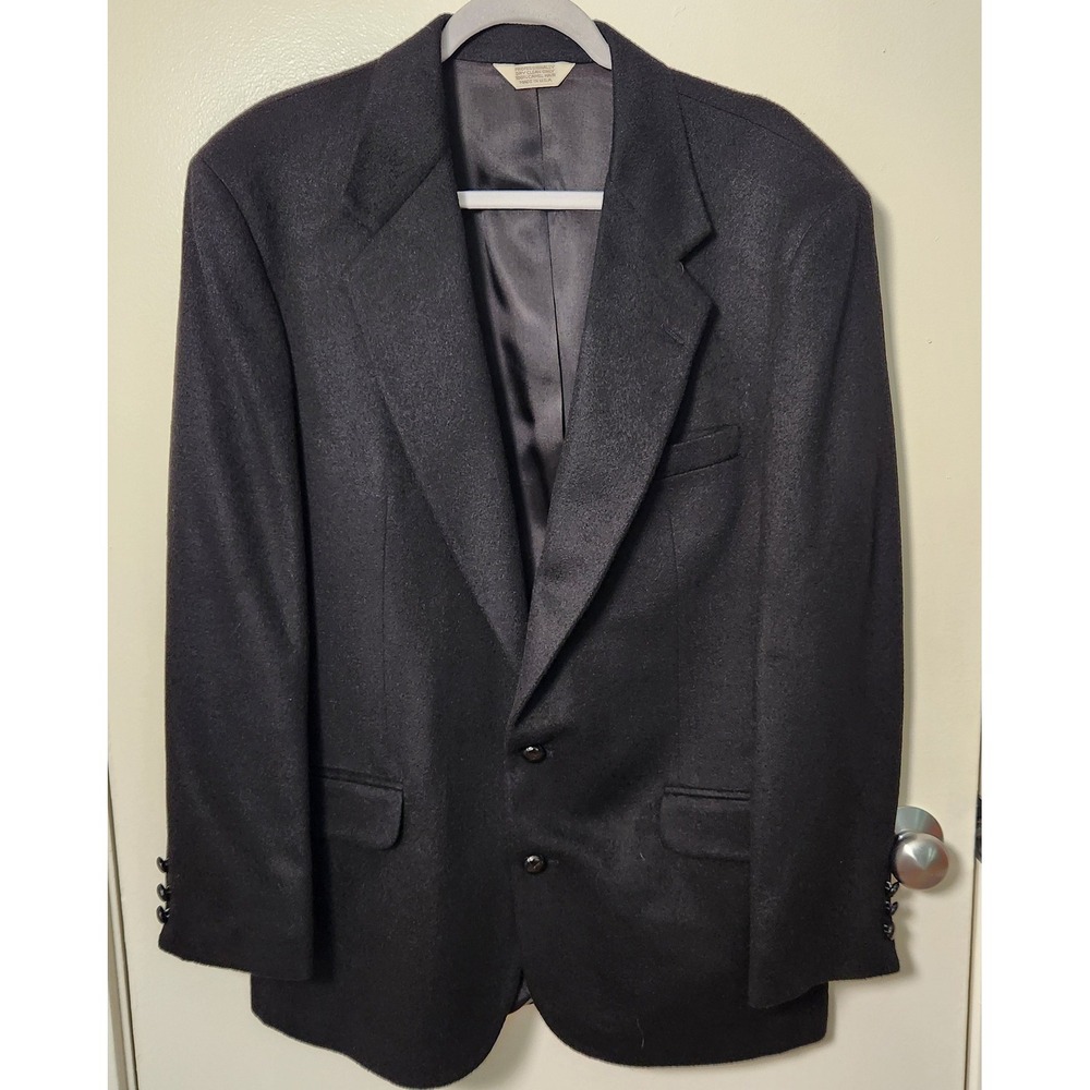 Vtg Heather & Tweed Men's‎ Black 100% Camel Hair Sports Coat 42R Leather Buttons